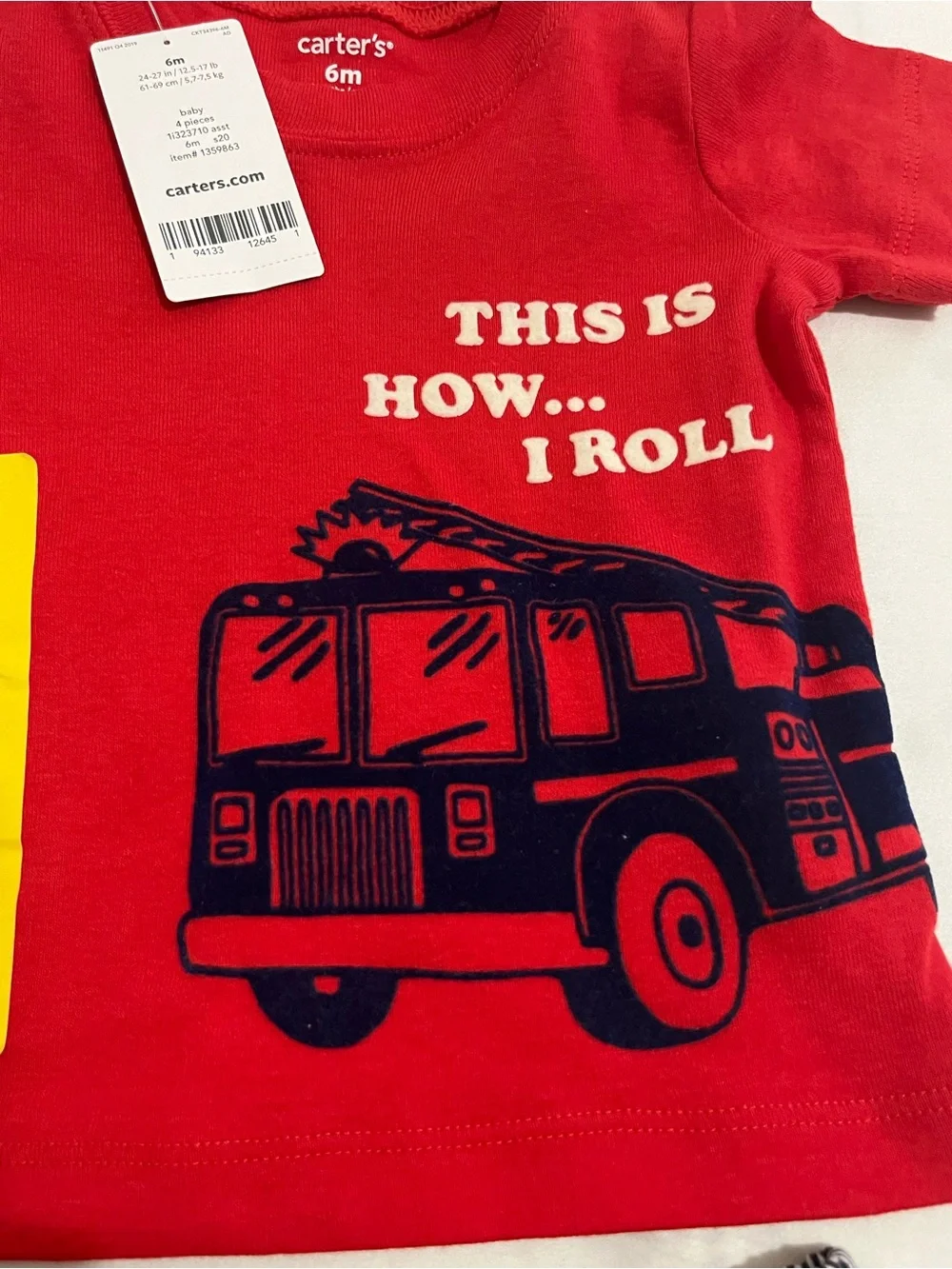 Carter's Red Fire Truck Tee and Navy-Striped Shorts Set Size 6 Months NWT - Picture 3 of 5